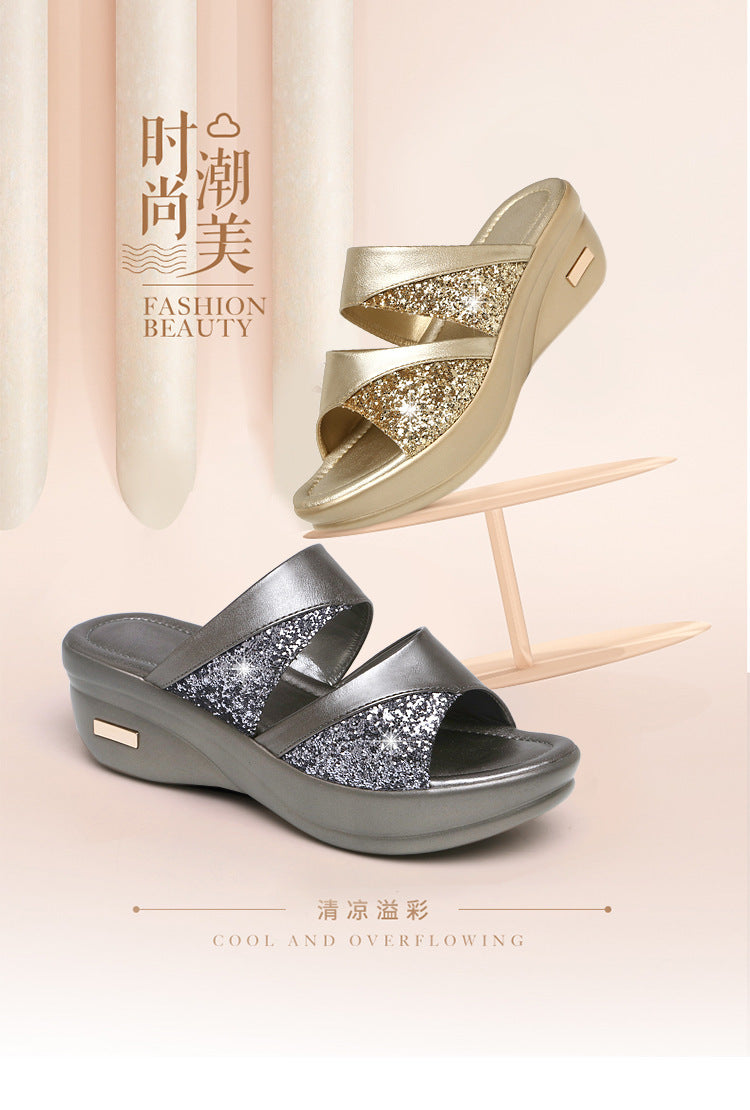 Sandals Women's Summer Foreign Trade Fashion 2020 New Thick-Soled Platform Wedge Women's Easiest for Match Fish Mouth Sandals and Slippers Mom's Shoes