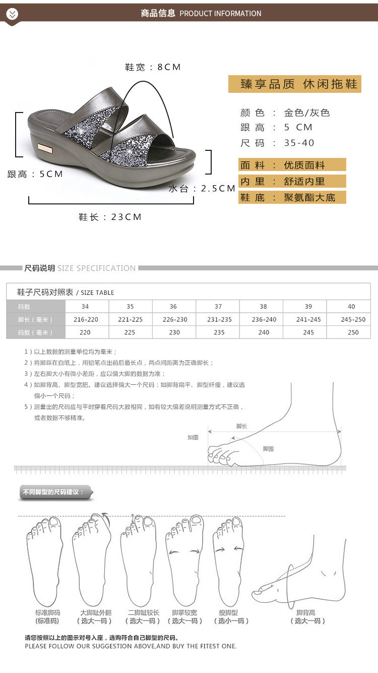 Sandals Women's Summer Foreign Trade Fashion 2020 New Thick-Soled Platform Wedge Women's Easiest for Match Fish Mouth Sandals and Slippers Mom's Shoes