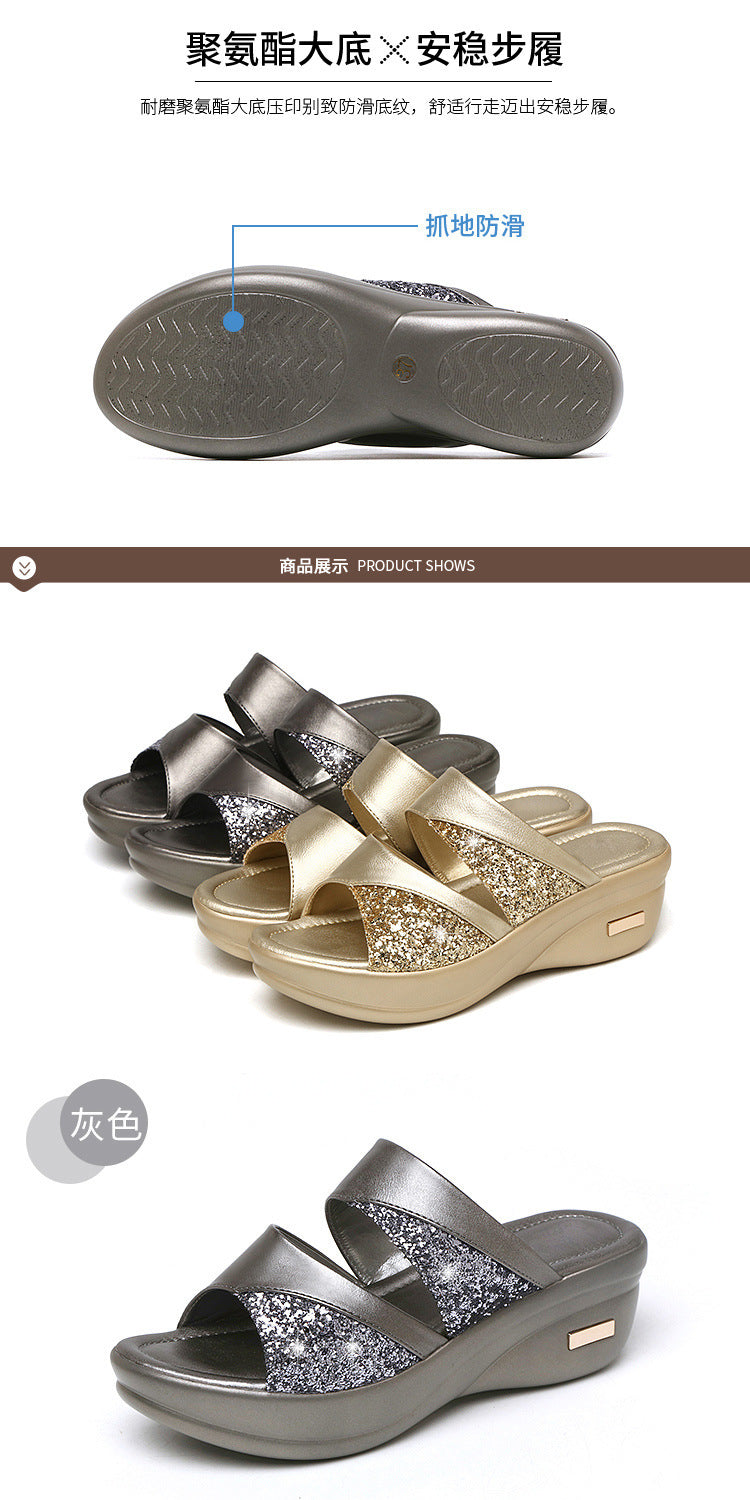 Sandals Women's Summer Foreign Trade Fashion 2020 New Thick-Soled Platform Wedge Women's Easiest for Match Fish Mouth Sandals and Slippers Mom's Shoes
