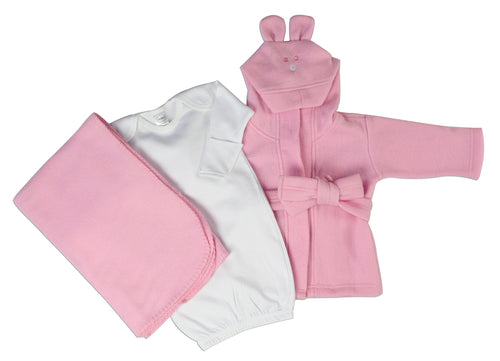 Bambini Newborn Baby Girls 3 Pc Layette Set (Gown, Robe & Fleece)