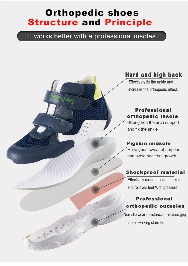 Orthopedic Shoes for Kids Princepard Child Autumn Sports Sneaker Navy White Arch Support and Corrective Insoles