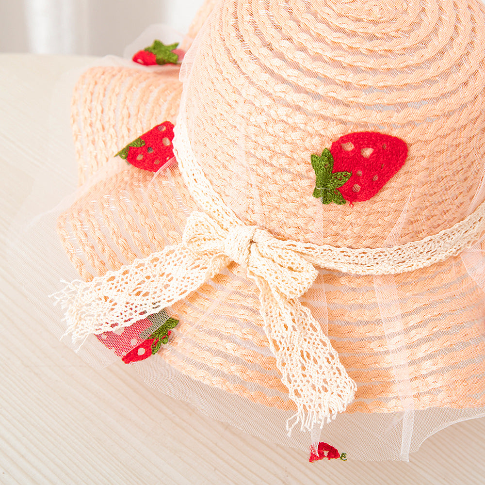 Summer Children's Sunscreen Hat Girls Baby Cute Sun Hat Strawberry Mesh Straw Hat Big Brim Beach Sun Hat