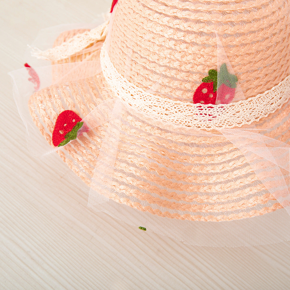 Summer Children's Sunscreen Hat Girls Baby Cute Sun Hat Strawberry Mesh Straw Hat Big Brim Beach Sun Hat
