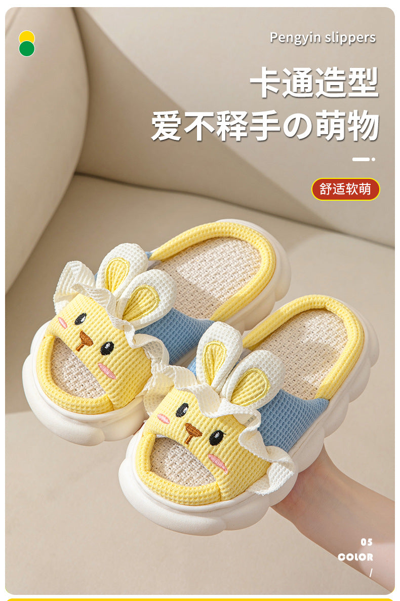Cute lace rabbit parent-child male and female baby adult indoor and outdoor home wooden floor thickened linen Four Seasons slippers