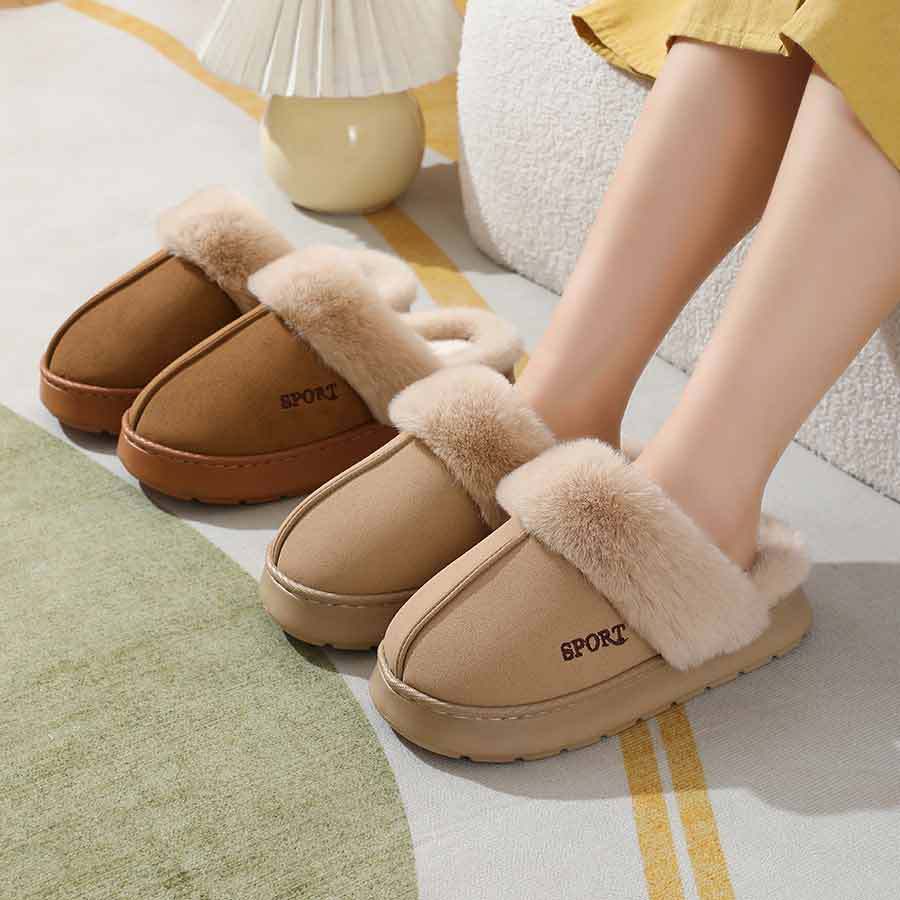 2024 new slippers fleece-lined thickened home warm thick-soled cotton shoes women's non-slip indoor winter plush cotton slippers