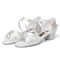 White Professional Latin Dance Shoes for Kidsren and Girls, Soft-Soled Dance Practice Shoes for Girls, Low-Heeled Kidsren's Dance Shoes for Grade Examination