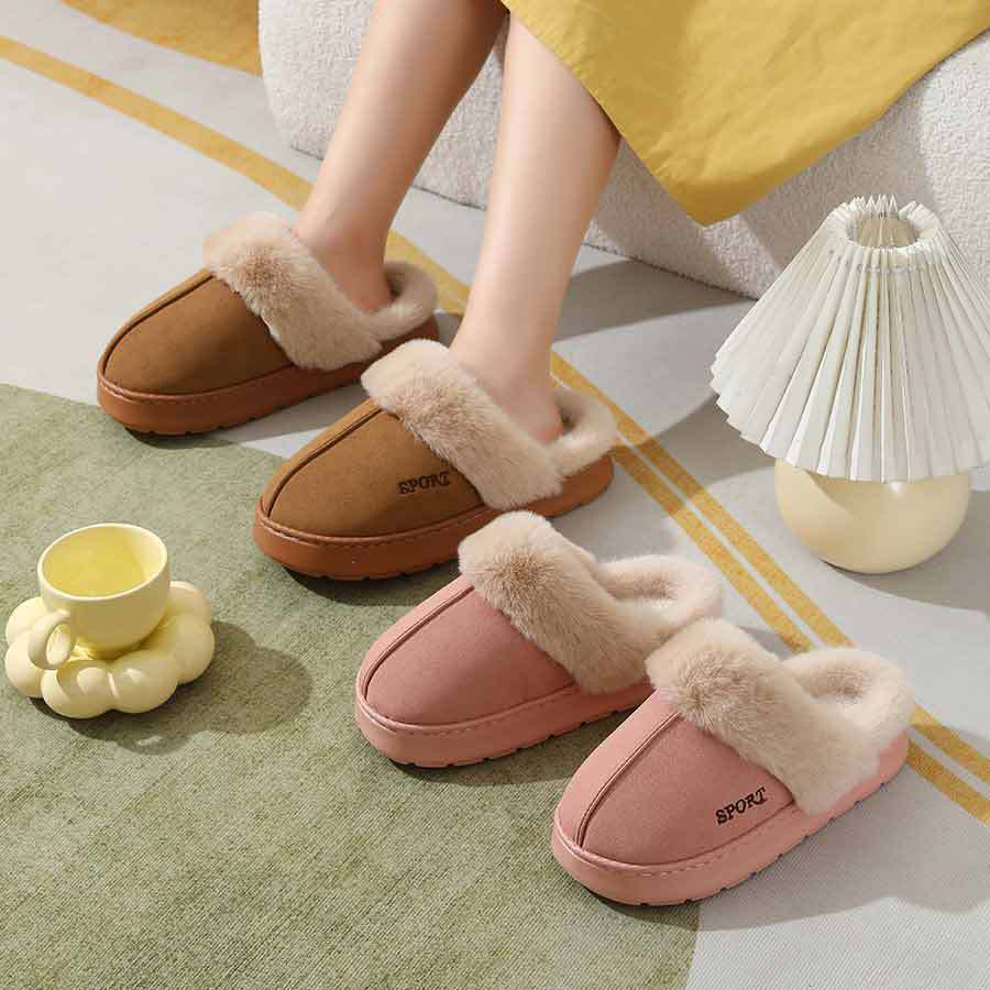 2024 new slippers fleece-lined thickened home warm thick-soled cotton shoes women's non-slip indoor winter plush cotton slippers