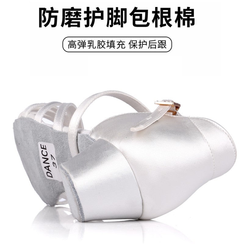 White Professional Latin Dance Shoes for Kidsren and Girls, Soft-Soled Dance Practice Shoes for Girls, Low-Heeled Kidsren's Dance Shoes for Grade Examination