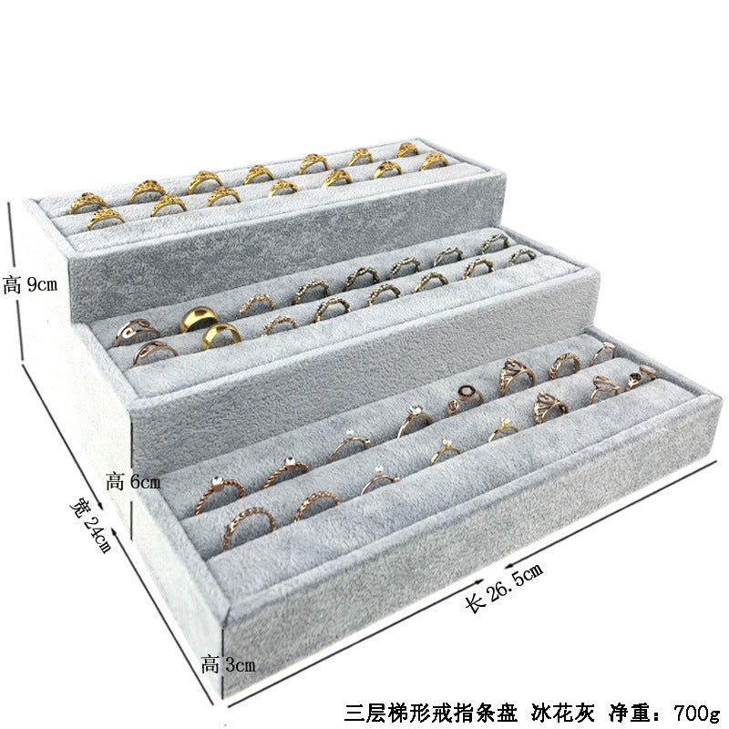 Trapezoidal 9-Slot Ring Holder Earring Display Jewelry Stand Ice Flower Pendant Jewelry Tray Accessory Tray Live Streaming Same Style