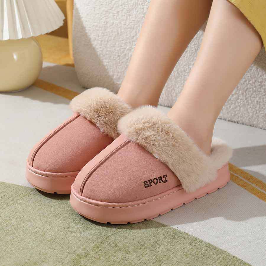 2024 new slippers fleece-lined thickened home warm thick-soled cotton shoes women's non-slip indoor winter plush cotton slippers