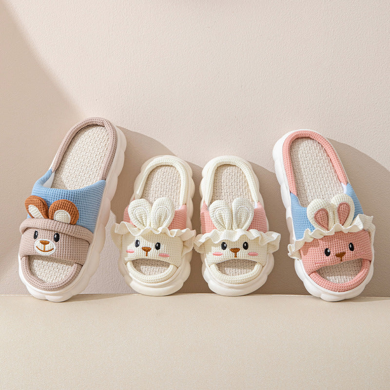 Cute lace rabbit parent-child male and female baby adult indoor and outdoor home wooden floor thickened linen Four Seasons slippers