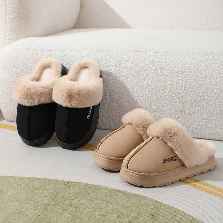 2024 new slippers fleece-lined thickened home warm thick-soled cotton shoes women's non-slip indoor winter plush cotton slippers