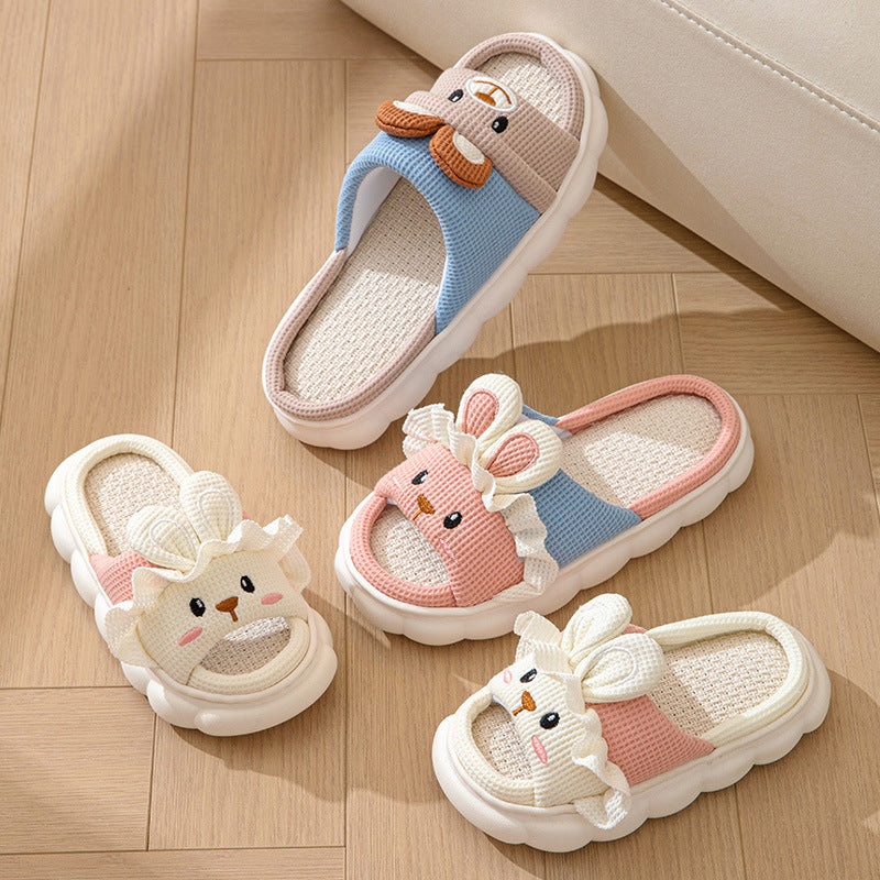Cute lace rabbit parent-child male and female baby adult indoor and outdoor home wooden floor thickened linen Four Seasons slippers