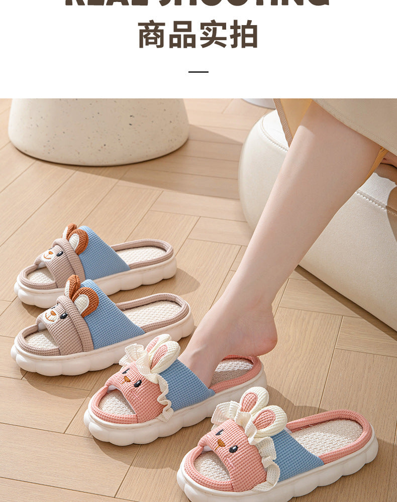 Cute lace rabbit parent-child male and female baby adult indoor and outdoor home wooden floor thickened linen Four Seasons slippers