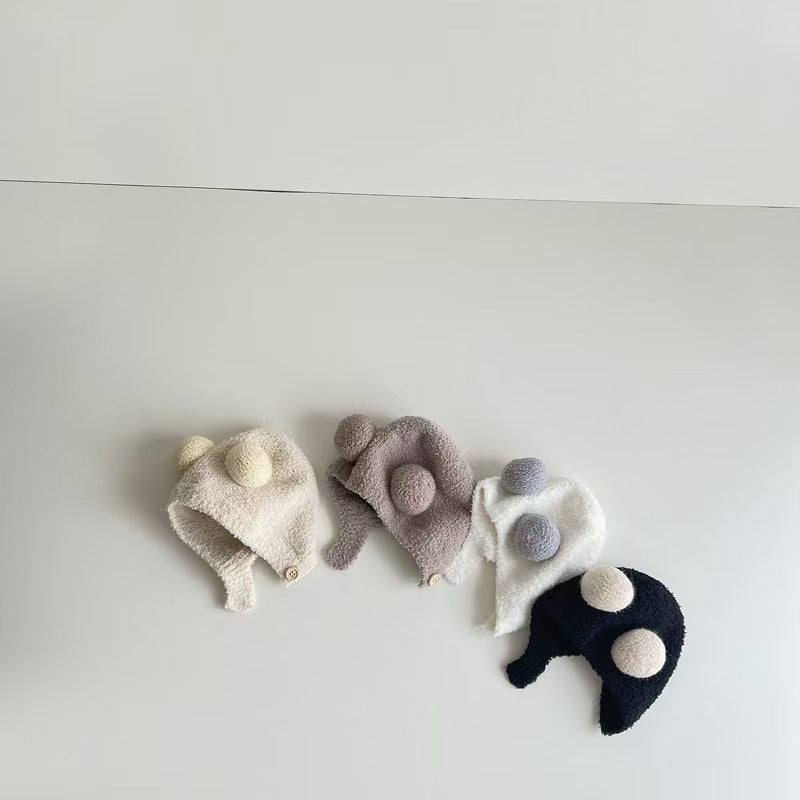 Korean Style Ins Autumn and Winter New Baby Ear Protection Cap Warm Cold-proof Cap Comfortable Baby Double Ball Soft Waxy Baotou Cap Trendy
