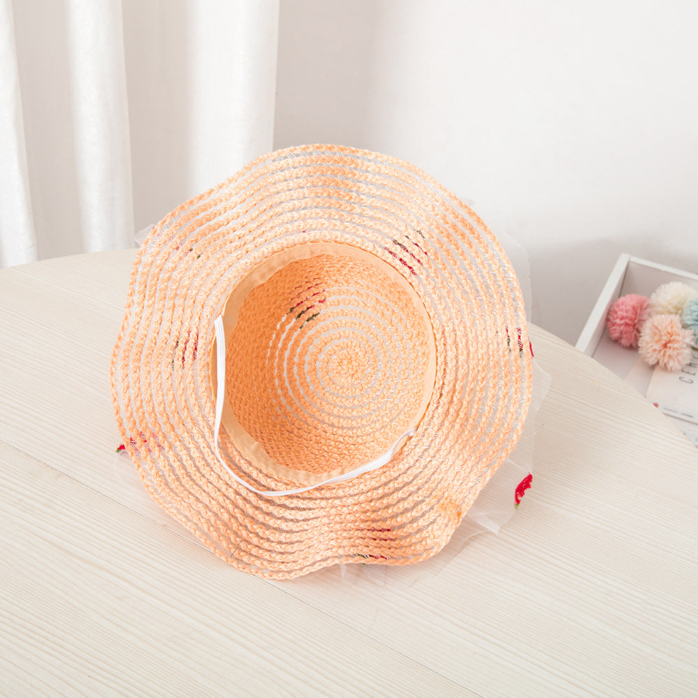 Summer Children's Sunscreen Hat Girls Baby Cute Sun Hat Strawberry Mesh Straw Hat Big Brim Beach Sun Hat