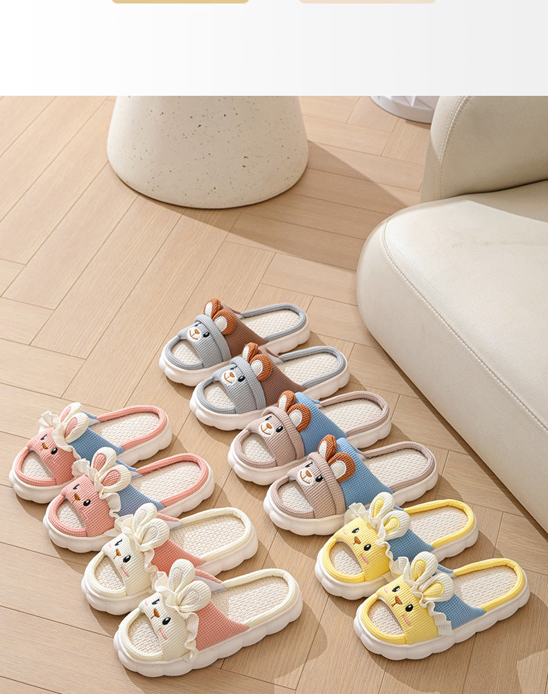 Cute lace rabbit parent-child male and female baby adult indoor and outdoor home wooden floor thickened linen Four Seasons slippers