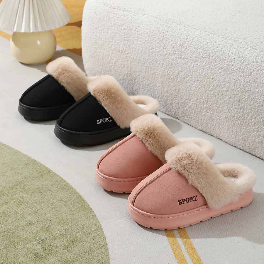 2024 new slippers fleece-lined thickened home warm thick-soled cotton shoes women's non-slip indoor winter plush cotton slippers