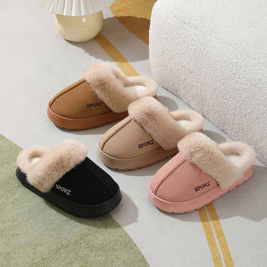 2024 new slippers fleece-lined thickened home warm thick-soled cotton shoes women's non-slip indoor winter plush cotton slippers