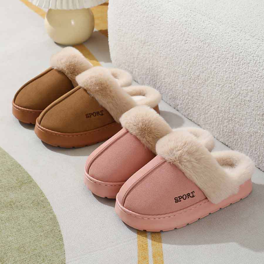 2024 new slippers fleece-lined thickened home warm thick-soled cotton shoes women's non-slip indoor winter plush cotton slippers