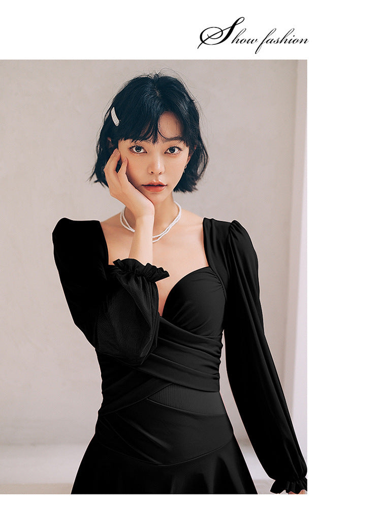 Yan 2026 New Style Sweet and Pure Desire Style with Underwire, Push-Up, Slimming, Long-Sleeved Dress-Style One-Piece Swimsuit for Women Wholesale