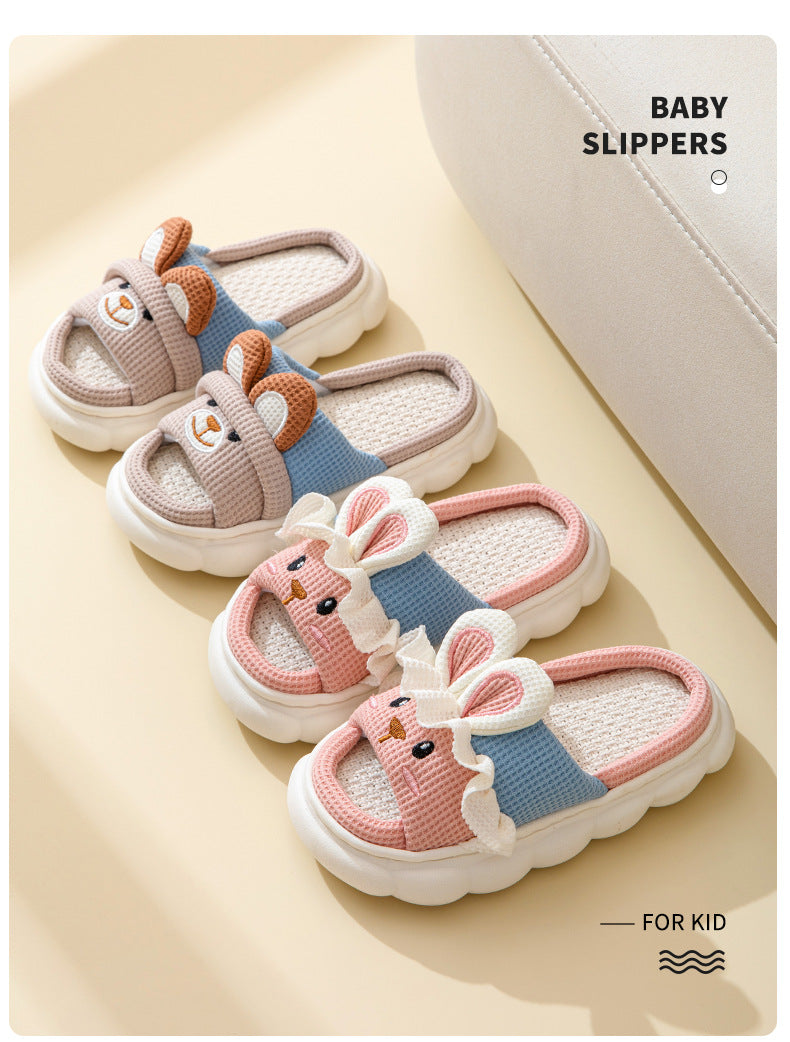 Cute lace rabbit parent-child male and female baby adult indoor and outdoor home wooden floor thickened linen Four Seasons slippers