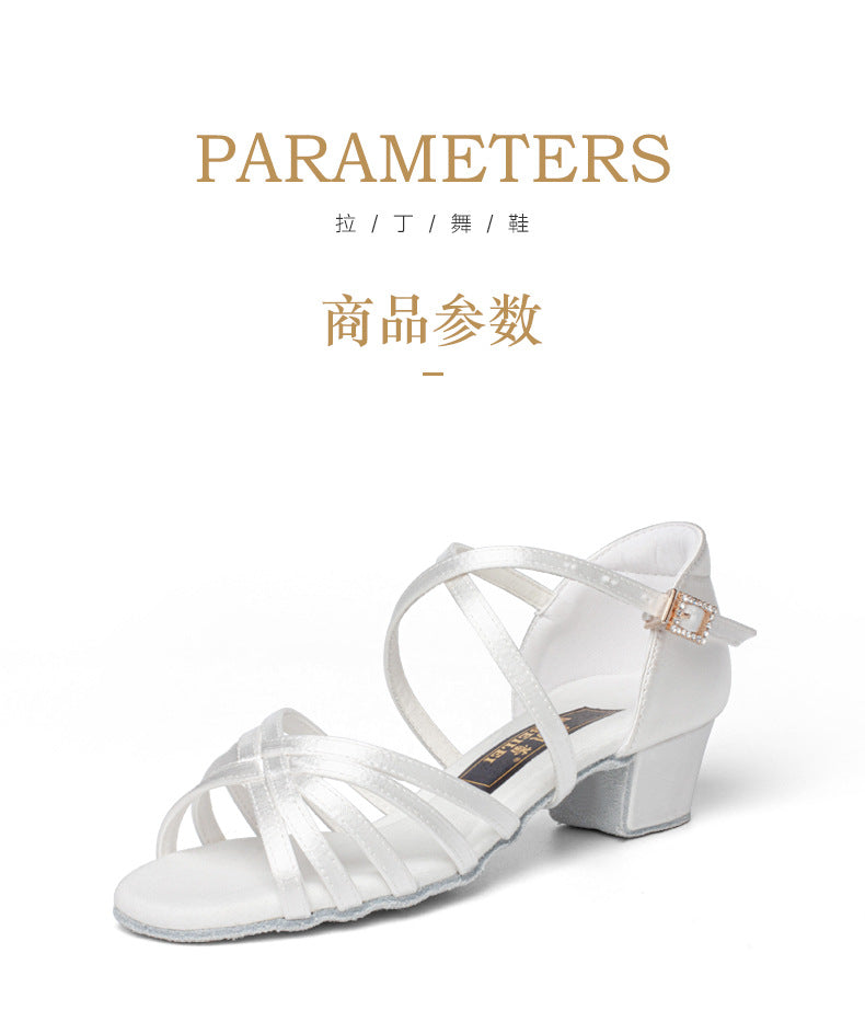 White Professional Latin Dance Shoes for Kidsren and Girls, Soft-Soled Dance Practice Shoes for Girls, Low-Heeled Kidsren's Dance Shoes for Grade Examination