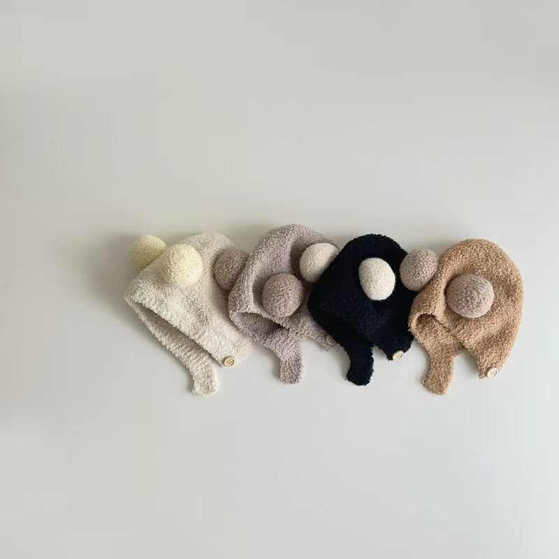 Korean Style Ins Autumn and Winter New Baby Ear Protection Cap Warm Cold-proof Cap Comfortable Baby Double Ball Soft Waxy Baotou Cap Trendy