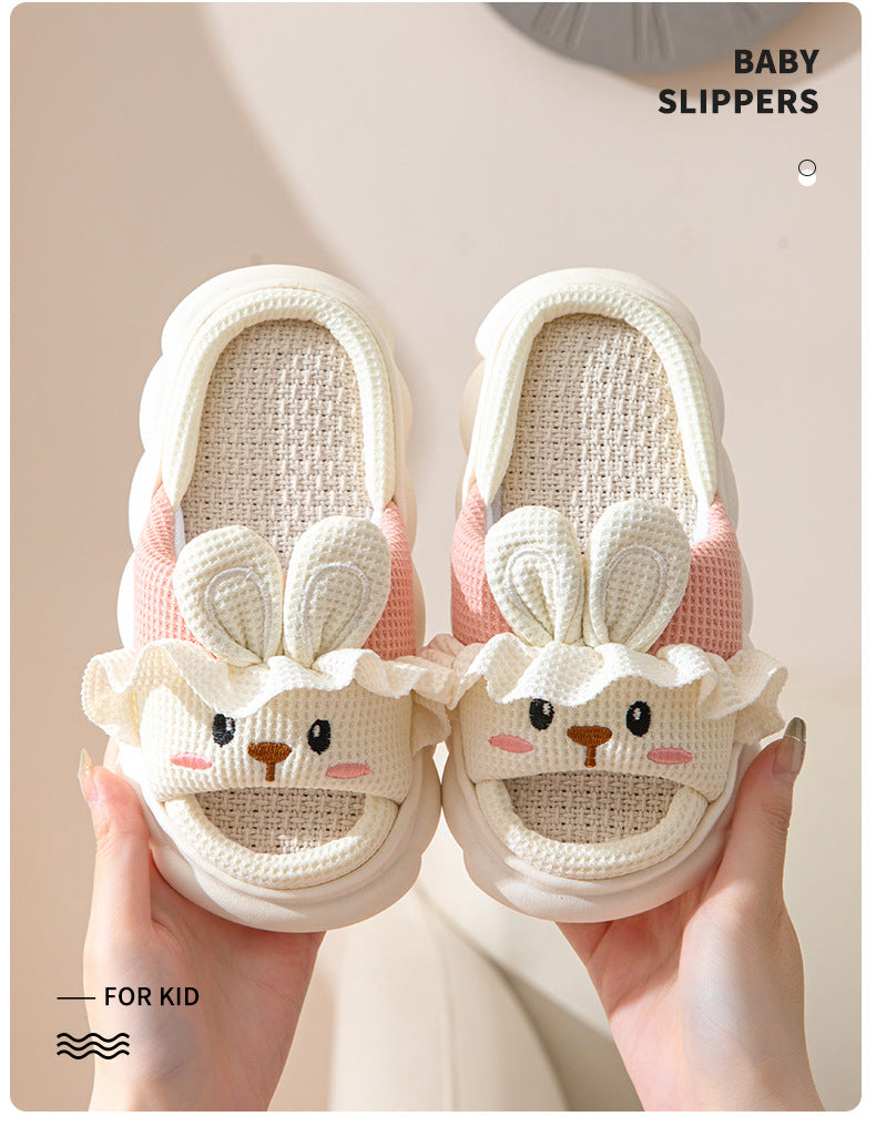 Cute lace rabbit parent-child male and female baby adult indoor and outdoor home wooden floor thickened linen Four Seasons slippers