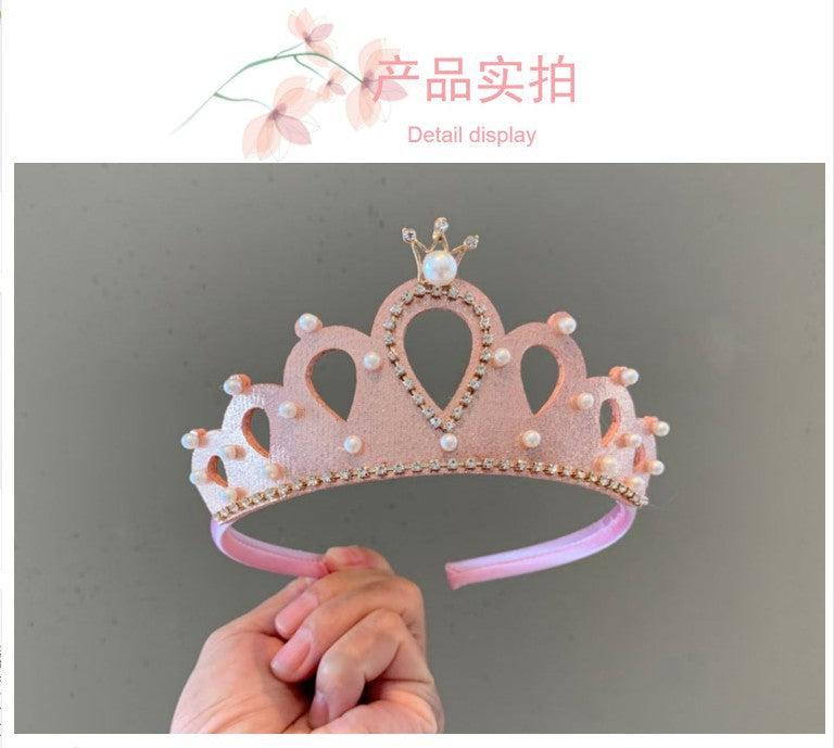 Princess Crown Headband Card Girls Performance Birthday Hair Accessories Pearl Crown Headband Little Girl Summer Children's Headwear