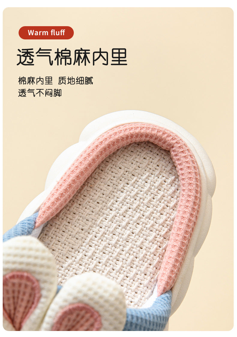 Cute lace rabbit parent-child male and female baby adult indoor and outdoor home wooden floor thickened linen Four Seasons slippers