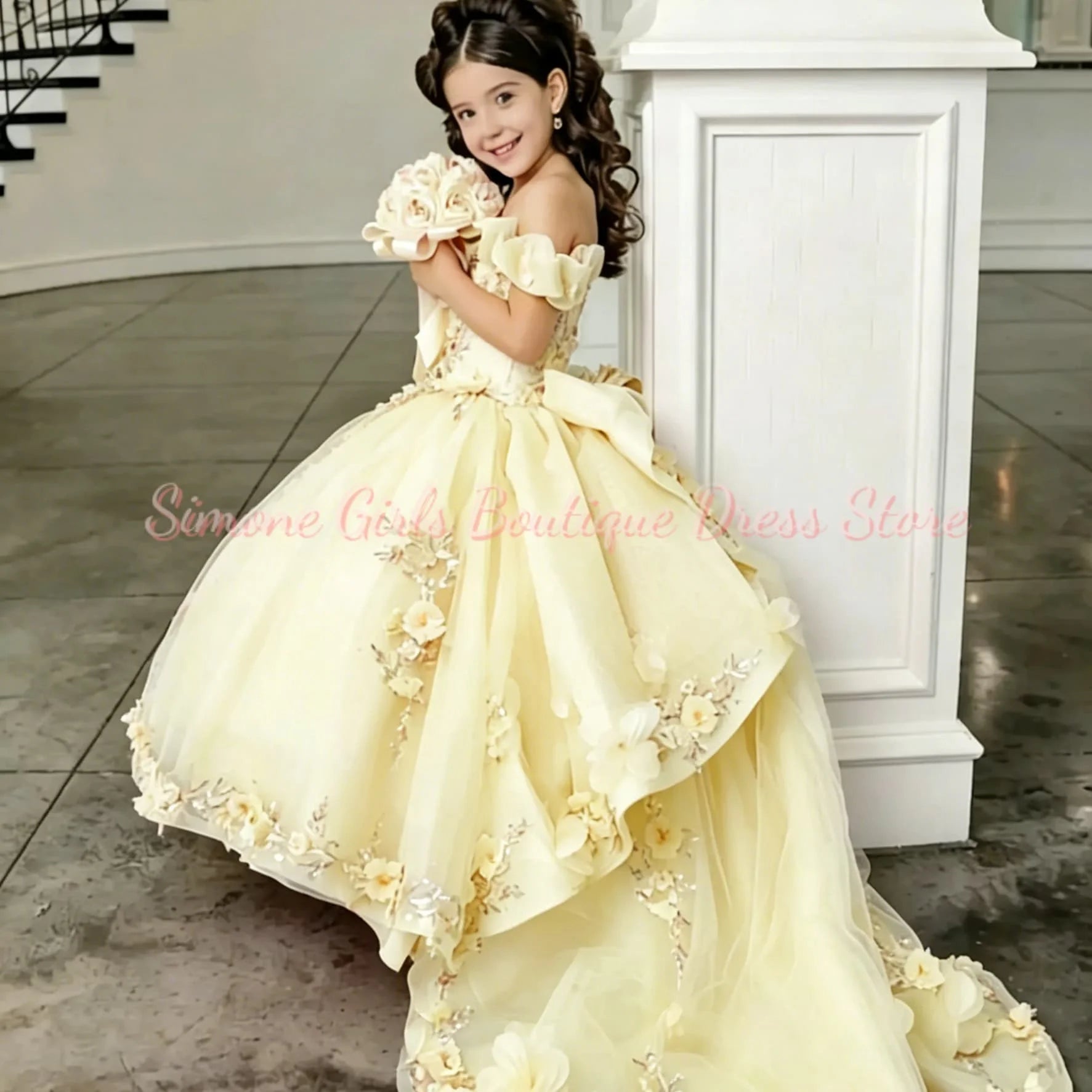 Girls Off Shoulder Tulle Birthday Gown – BloomNest