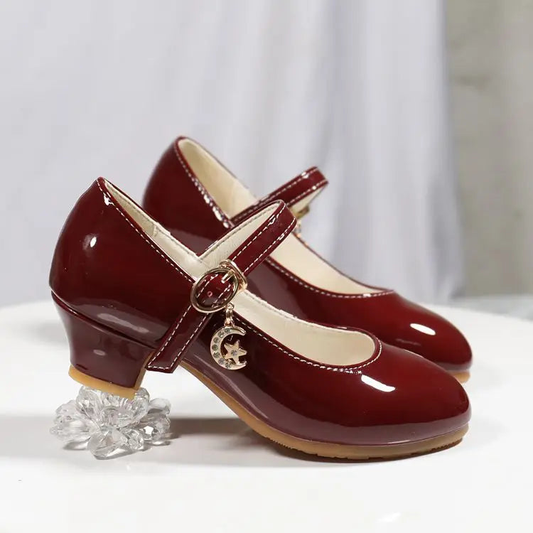 2024 New Four Seasons Girls High Heels Princess Performance Shoe for Students White Children Wedding Party Dnace Shoes Black Red