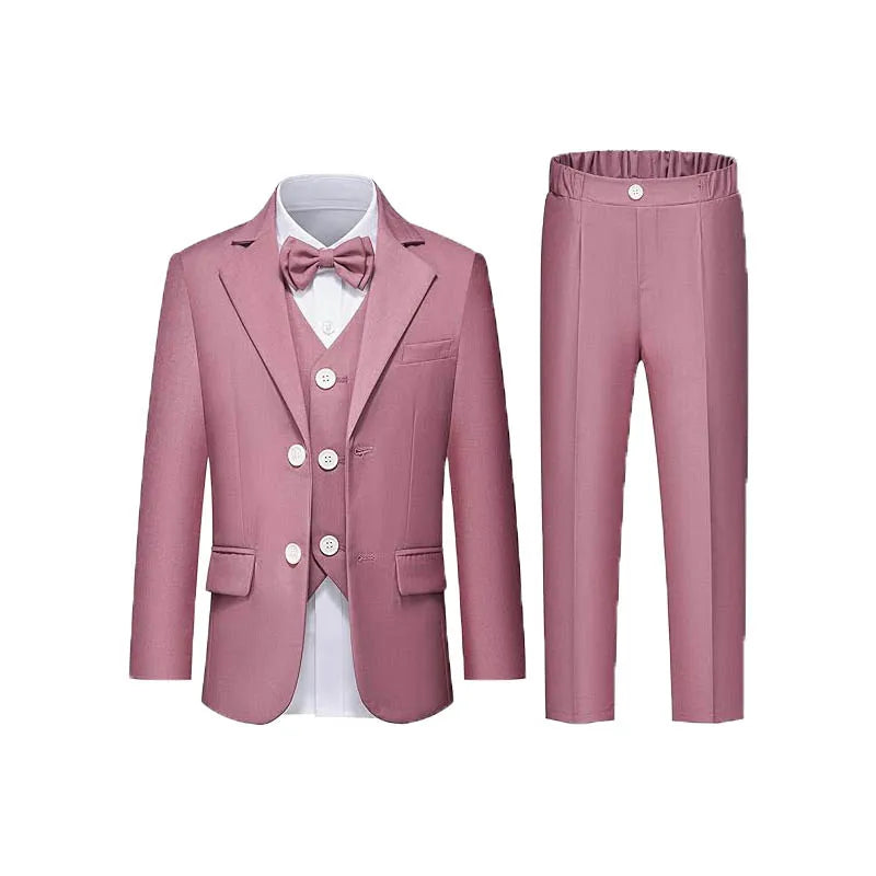 4 Pieces Pink Jacket Vest Pants Bowtie Children Skinny Dress Gentleman Kids Photograph Suit Boys Graduation Performance Costume