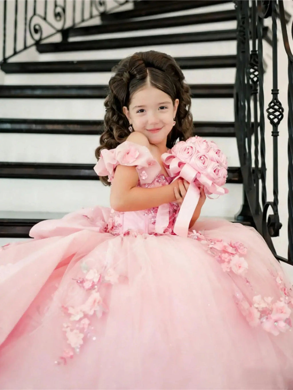 Girl Gown Flower Girl Dress for Wedding Off The Shoulder Applique Tulle Puffy Birthday Party First Communion Gowns Customized