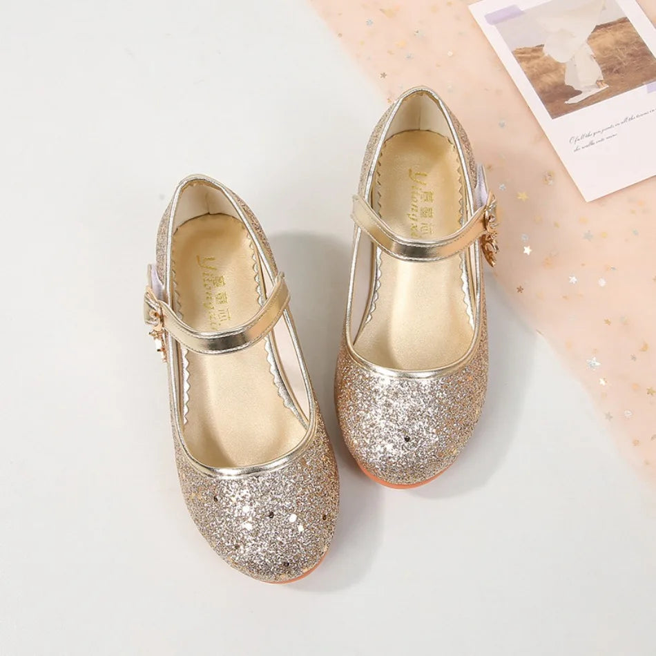Children High Heels Fashionable Piano Runway Performance Shoes Girls' Leather Shoe Princess Shoes Sequined Single Shoes HSD09
