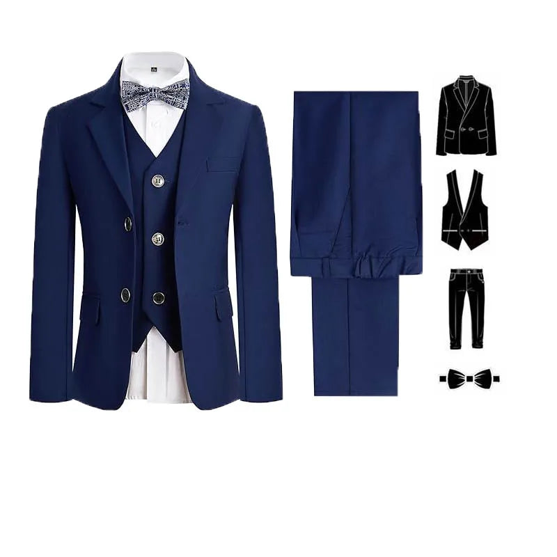 4 Pieces Pink Jacket Vest Pants Bowtie Children Skinny Dress Gentleman Kids Photograph Suit Boys Graduation Performance Costume