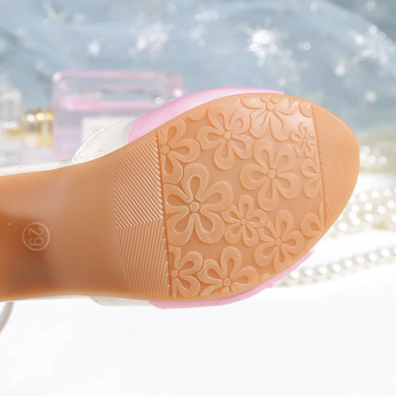 Kids Leather Shoes for Girls Knot Banquet Party Children High Heel Shoe for Kids Girls Sandals Student Crystal Princess Shoes