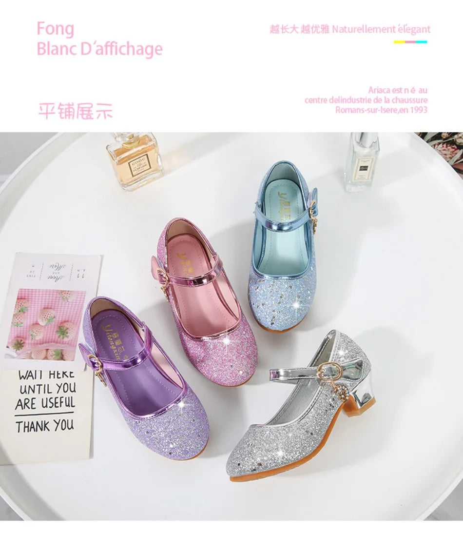 Children High Heels Fashionable Piano Runway Performance Shoes Girls' Leather Shoe Princess Shoes Sequined Single Shoes HSD09
