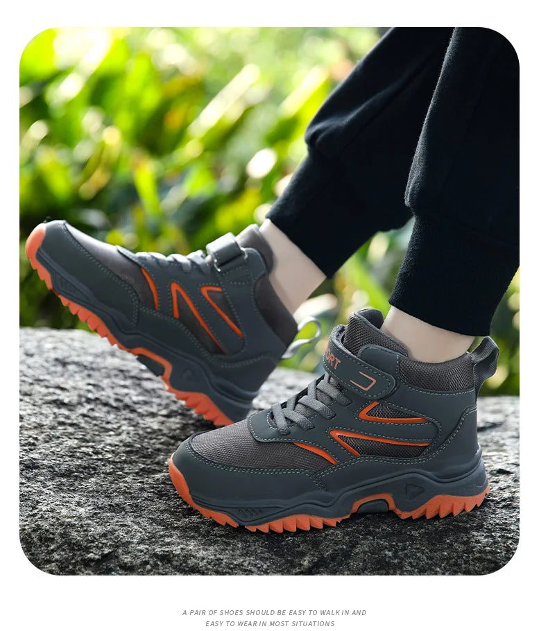 Children Casual Luminous Shoes For Boys Breathable Sneaker Winter Warm Plush Kids Hook&Loop Non-slipl Hiking Sports Shoes