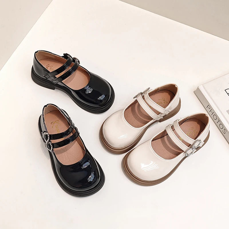 Girls Mary Jane Shoes Children's Double Heart Buckle Princess Shoes Lolita Style Kids Leather Shoes for Party Wedding Size 21-36