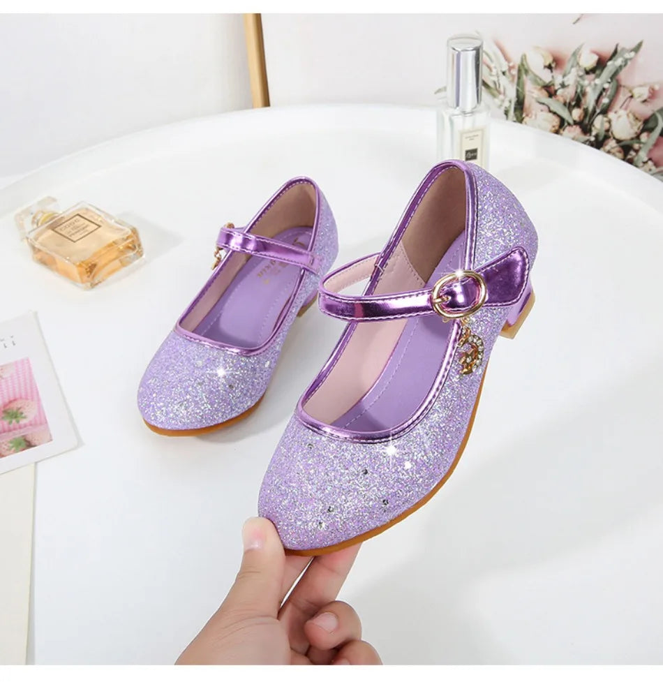 Children High Heels Fashionable Piano Runway Performance Shoes Girls' Leather Shoe Princess Shoes Sequined Single Shoes HSD09