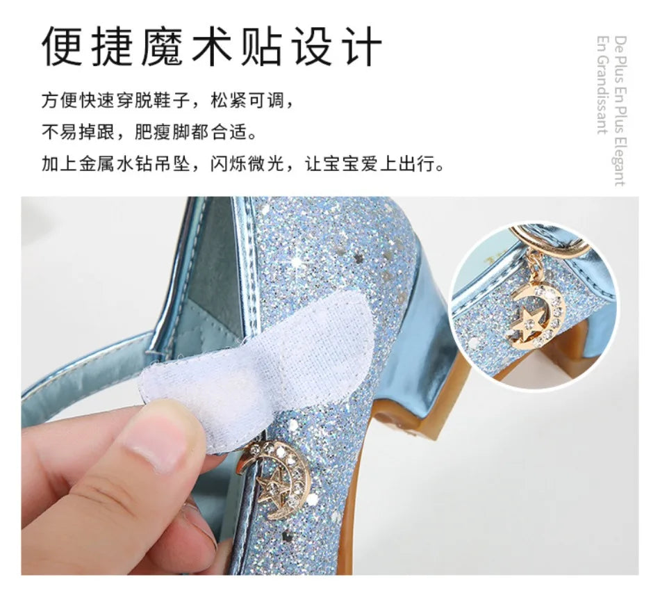 Children High Heels Fashionable Piano Runway Performance Shoes Girls' Leather Shoe Princess Shoes Sequined Single Shoes HSD09