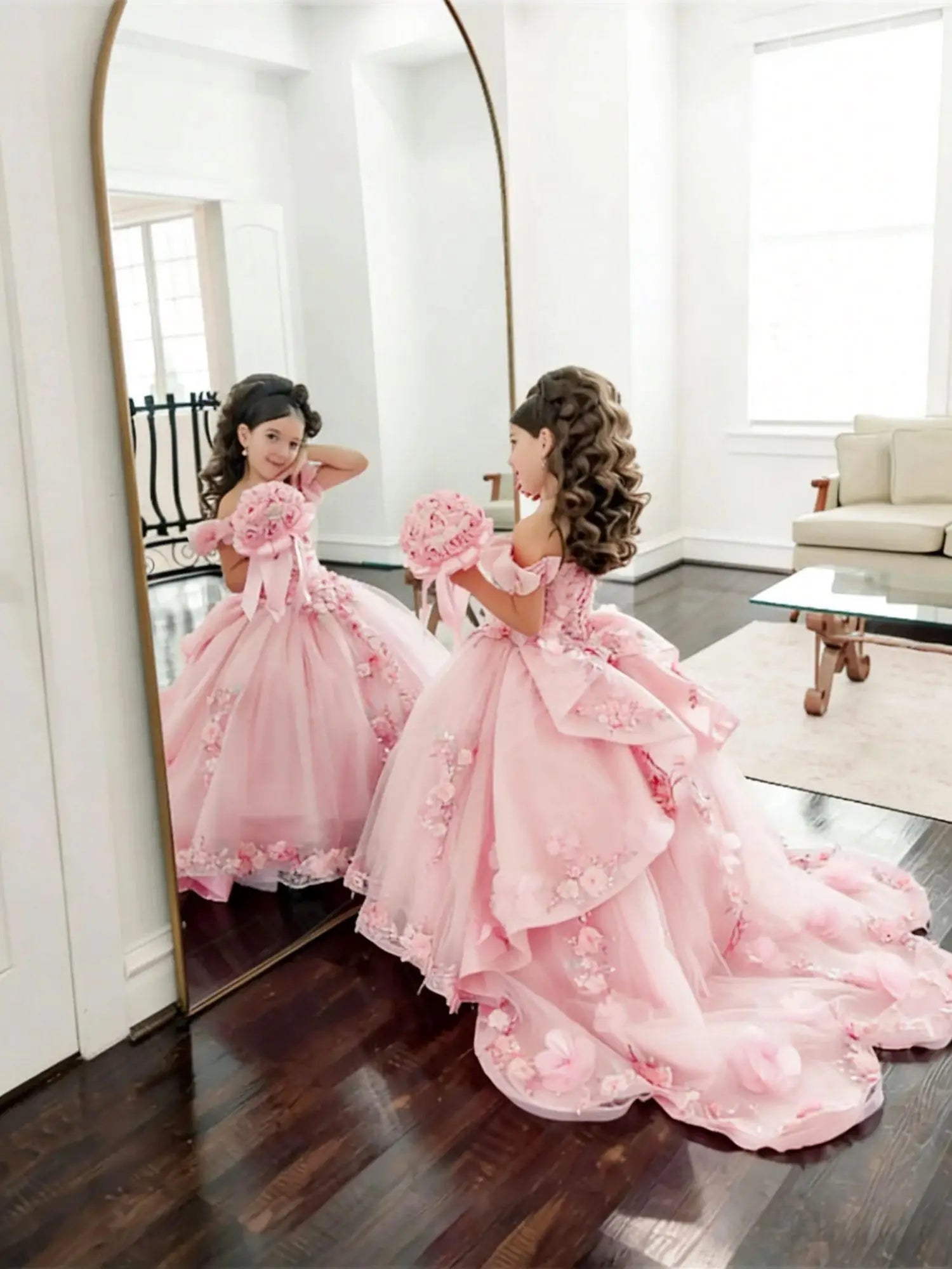 Girl Gown Flower Girl Dress for Wedding Off The Shoulder Applique Tulle Puffy Birthday Party First Communion Gowns Customized