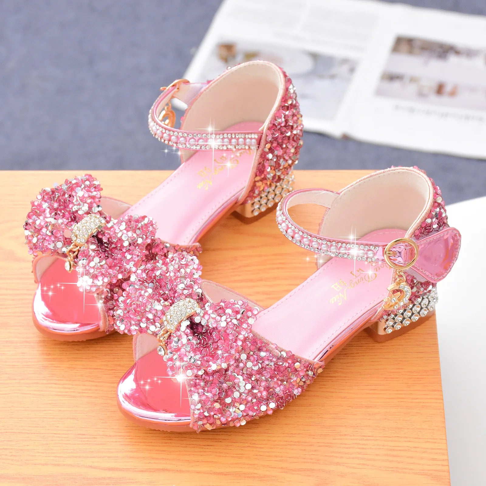 Girls' Crystal Sequin Sandals – Summer Princess Shoes