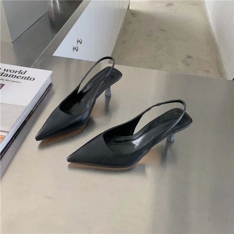 New Style Bailamos Women Sandals Pointed Toe Elegant Low-heel Shoes Summer Fashion Slingback Woman Mules Shoes Pumps Dress Shoes