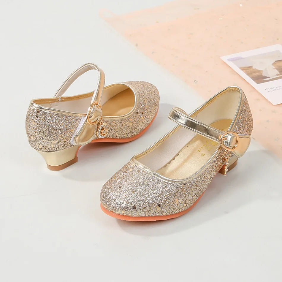 Children High Heels Fashionable Piano Runway Performance Shoes Girls' Leather Shoe Princess Shoes Sequined Single Shoes HSD09