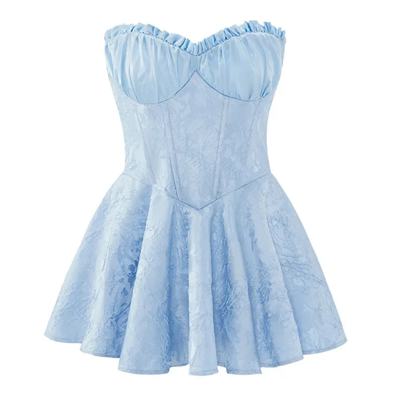 Sleeveless High Waist Off Shoulder Women's Short Dress Spring Summer Sexy Printed Lace Pullover A- Line Mini Dress for Party