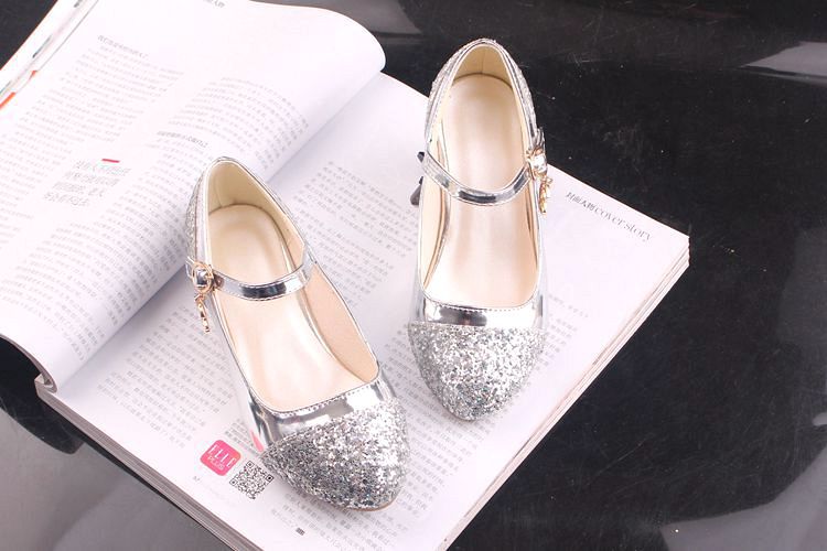 Gold Glitter Girl Heeled Shoe Girl Ceremony Dress Shoes for Party and Wedding Shiny Golden Formal Shoes with Sequins for Girls