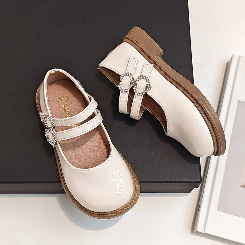 Girls Mary Jane Shoes Children's Double Heart Buckle Princess Shoes Lolita Style Kids Leather Shoes for Party Wedding Size 21-36